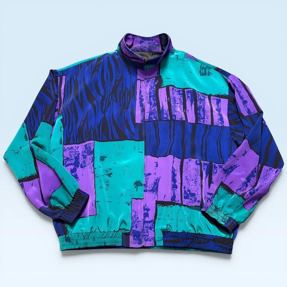 Vtg Caribou Jacket XL Multicolor Abstract 1/2 Zip Windbreaker 80s